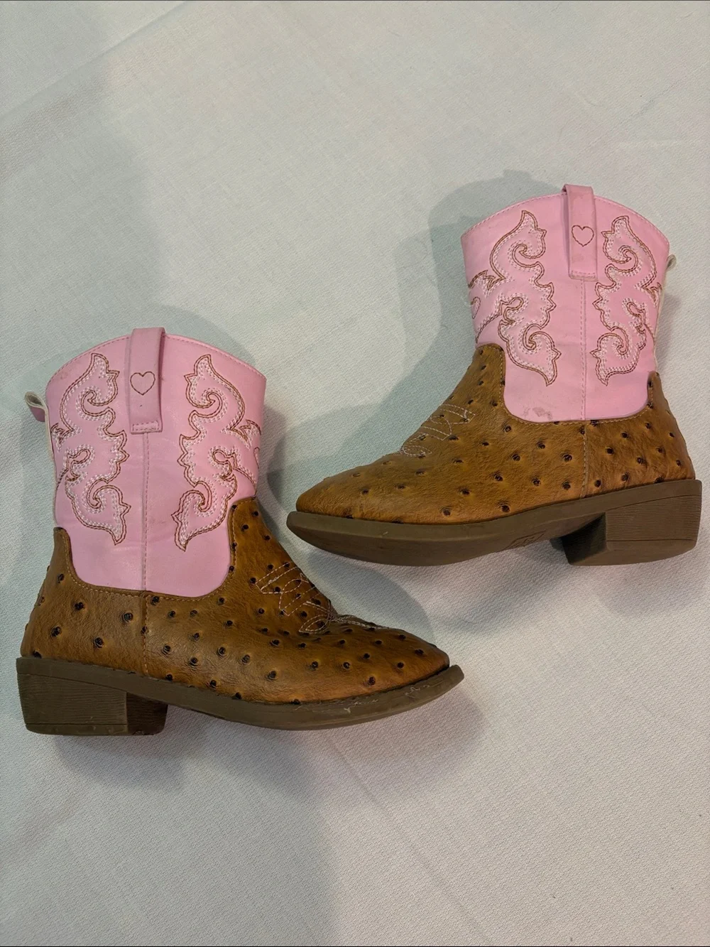 PAWZ Pink and Brown Girls Western Cowgirl Boots Size 1